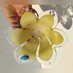 Vintage LAVORAZIONE Murano Art Glass Yellow Flower Votive Candle Holder Bowl